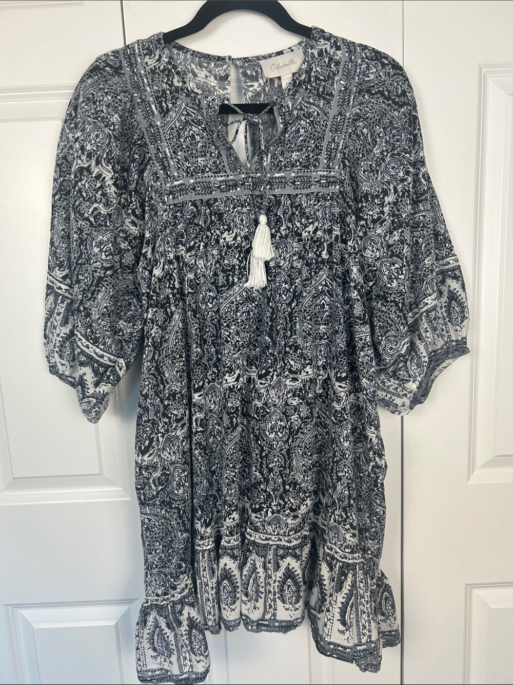Cleobella Magdalena Black & White Printed Boho Mini Dress Size Medium